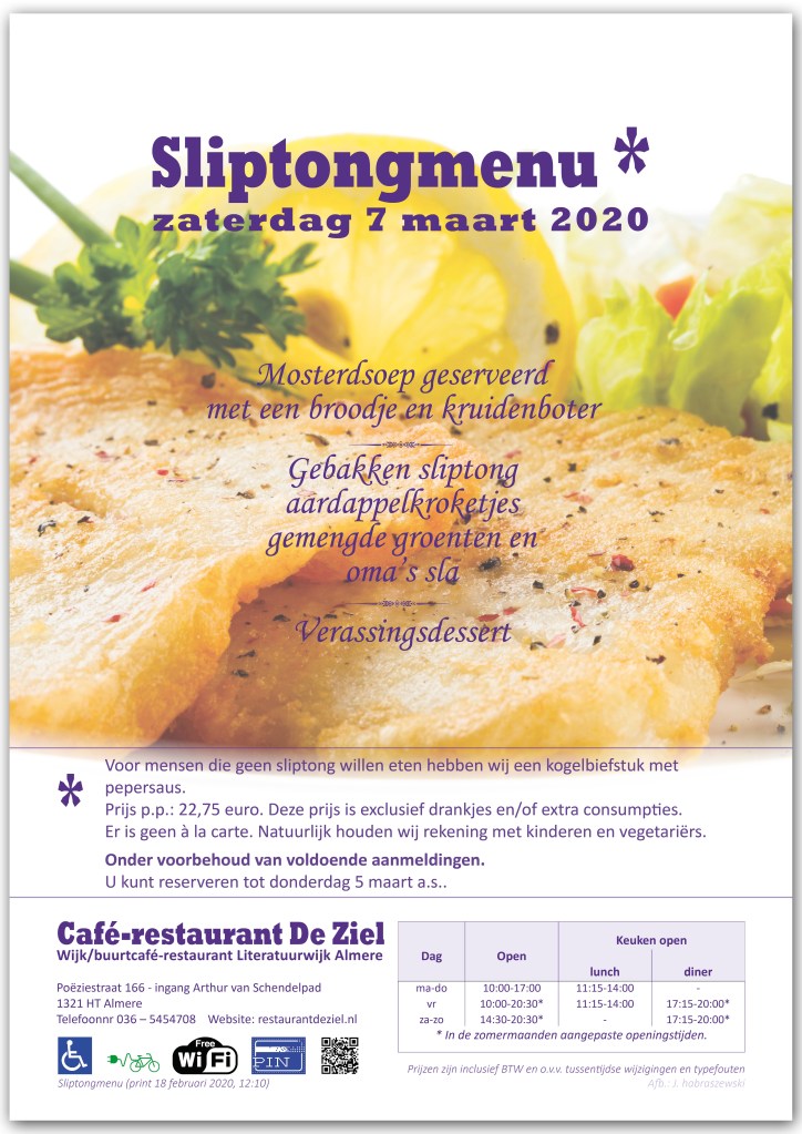 Café-restaurant De Ziel, Almere, menu