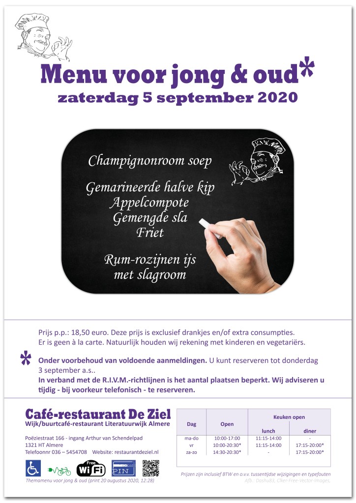 Café-restaurant De Ziel, Almere, menu