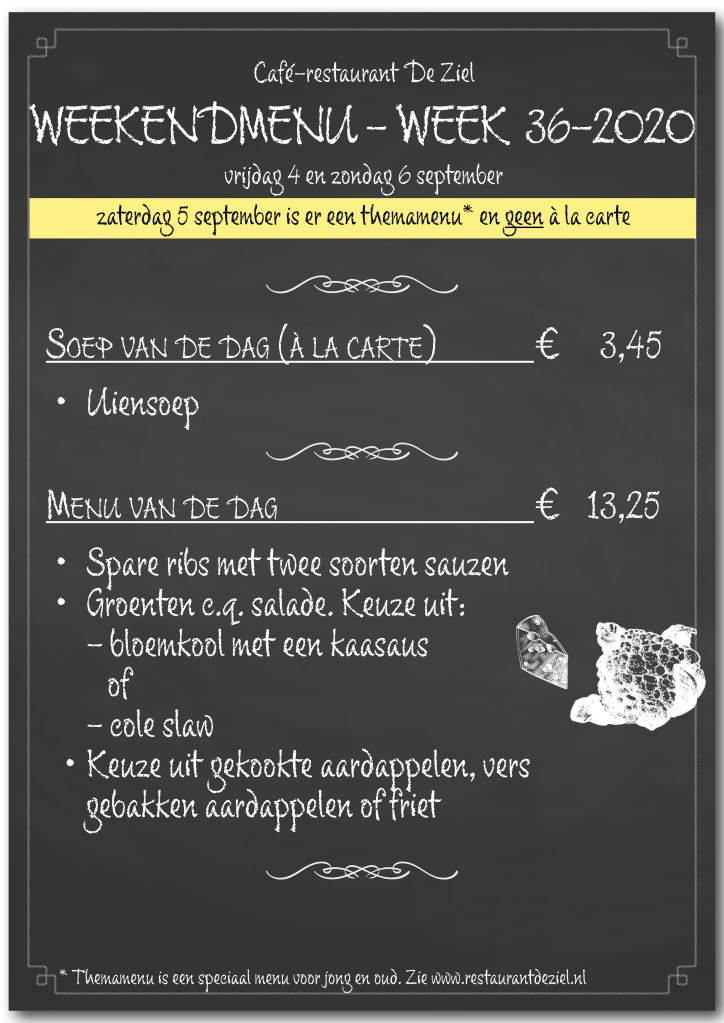 Café-restaurant De Ziel, Almere, menu, weekendmenu