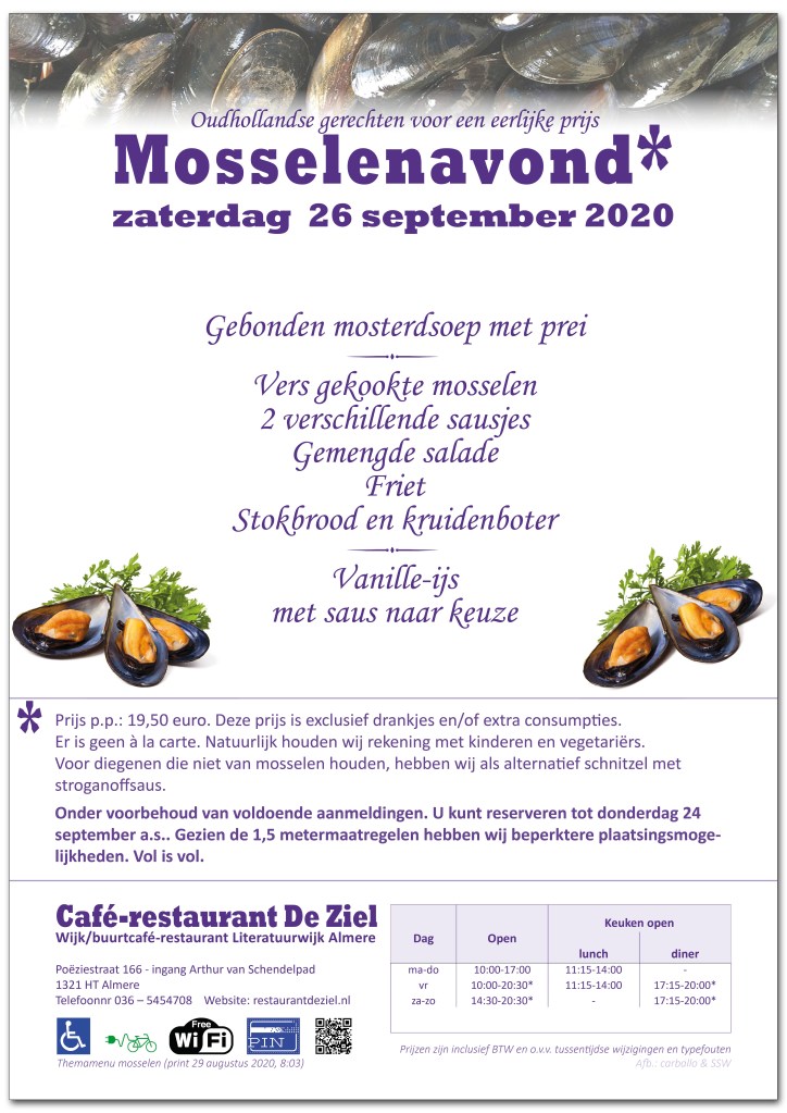 Café-restaurant De Ziel, Almere, menu, themamenu