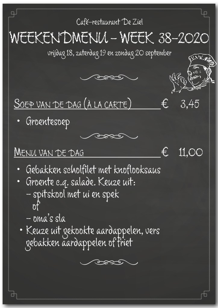 Café-restaurant De Ziel, Almere, menu, weekendmenu