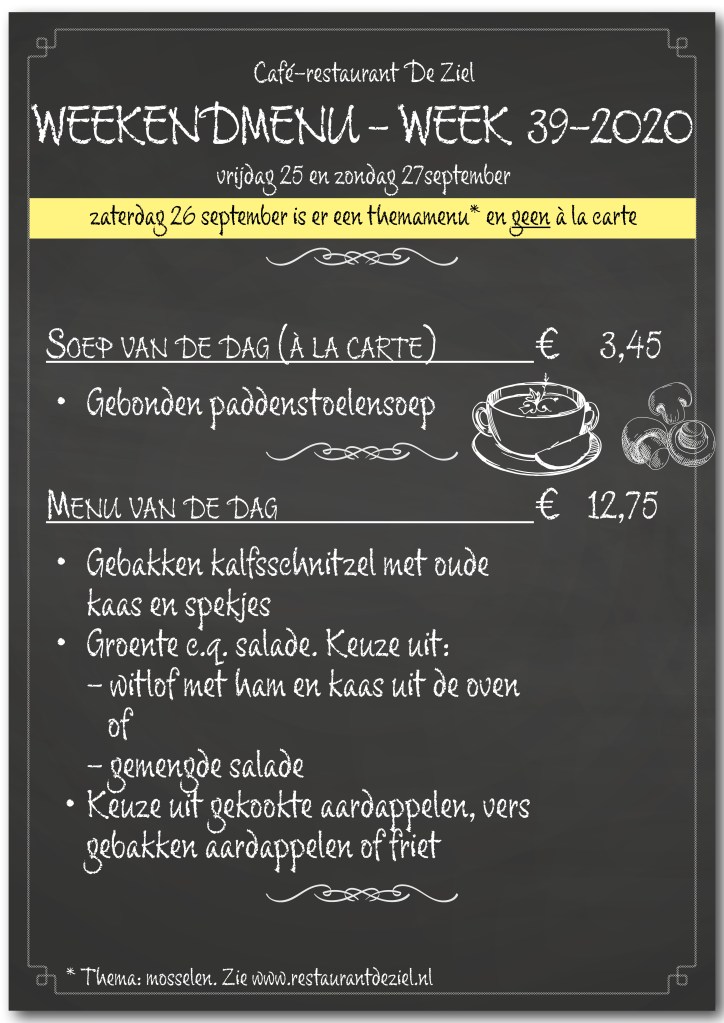 Café-restaurant De Ziel, Almere, menu, weekendmenu