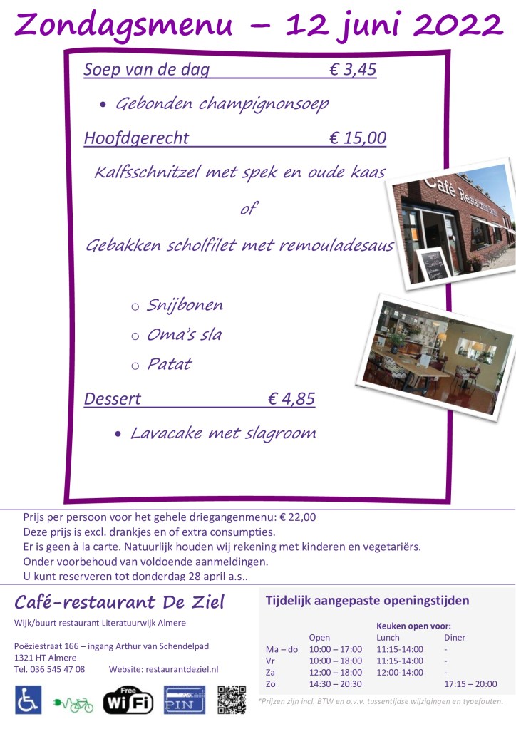 Café-restaurant De Ziel - zondagsmenu