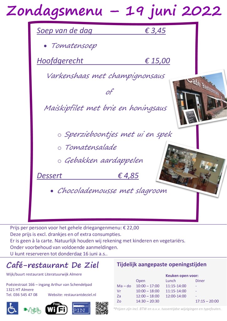 Café-restaurant De Ziel - zondagsmenu