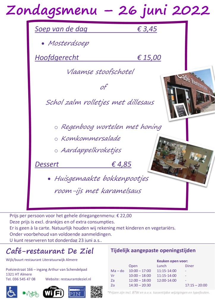 Café-restaurant De Ziel - zondagsmenu