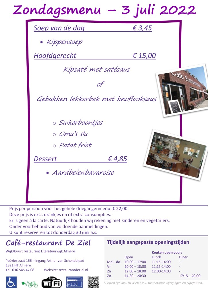 Café-restaurant De Ziel - zondagsmenu